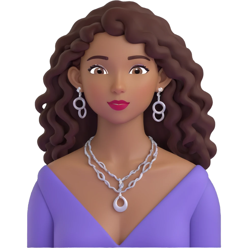 pretty black girl with long curly hair wearing stylish earrings and necklace emoji