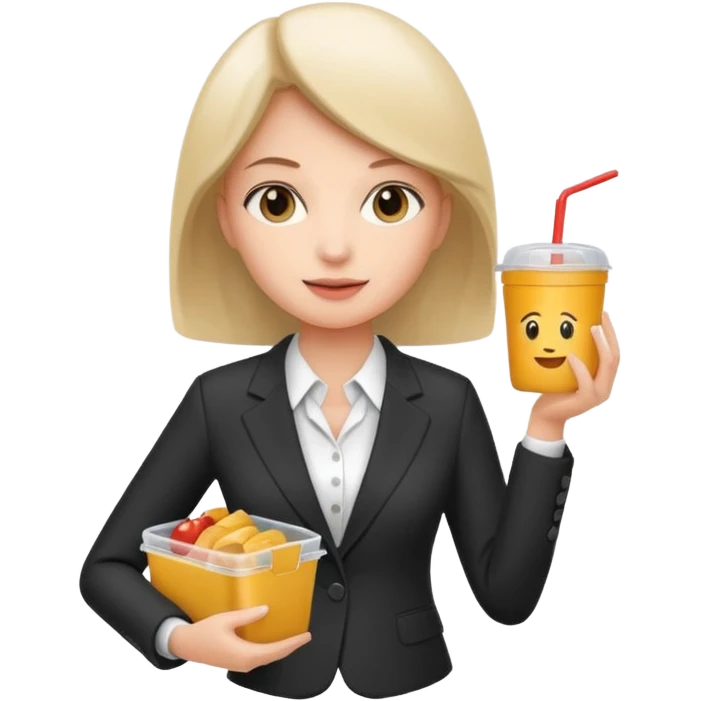woman with suit holding food container emoji