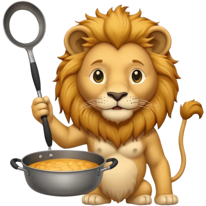 Lion holding up a pan emoji
