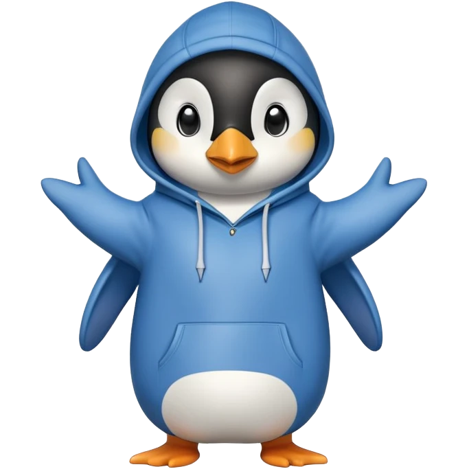 friendly anthropomorphised penguin in a hoodie and jeans standing with arms folded, looking surprised emoji