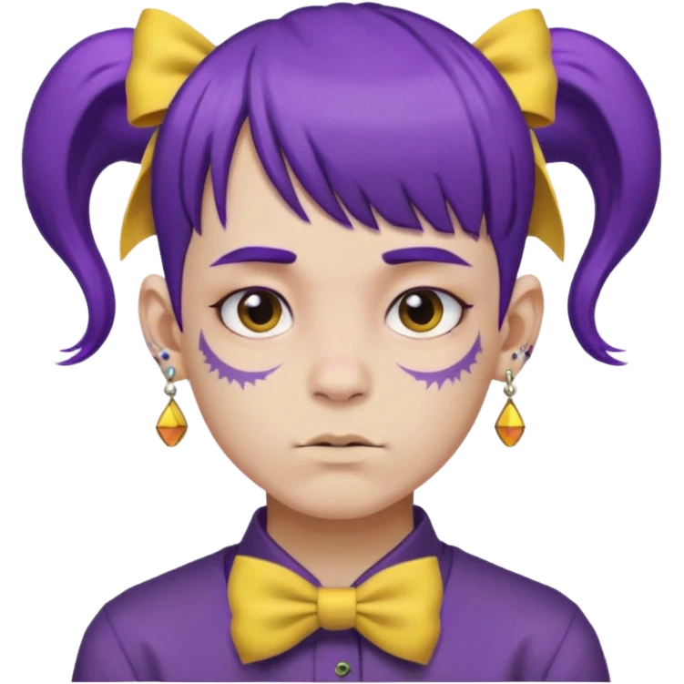 boy with bangs and purple hair and yellow hairbow and earrings and very heavy face tattoos emoji