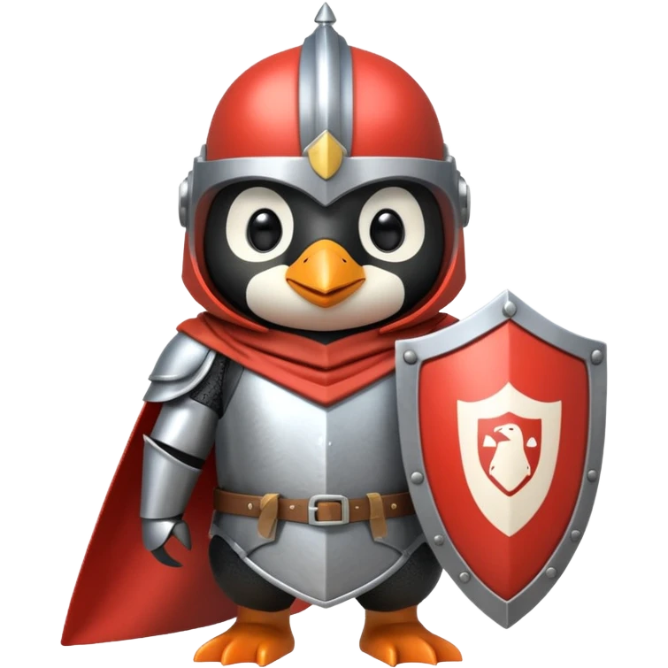 penguin in full knight armor with a helmet and shield emoji