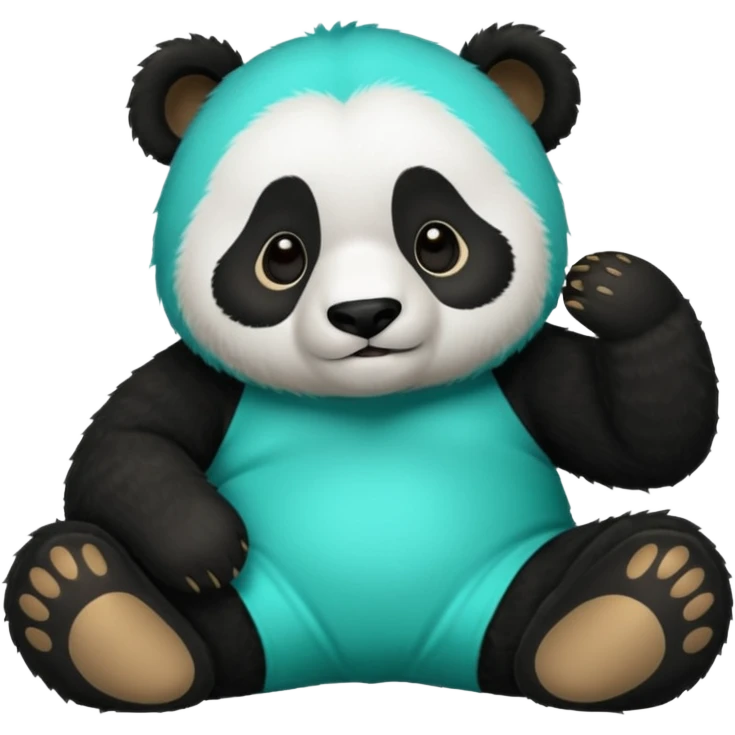 make a cute dark green panda with some furry cyan pjs laying down emoji