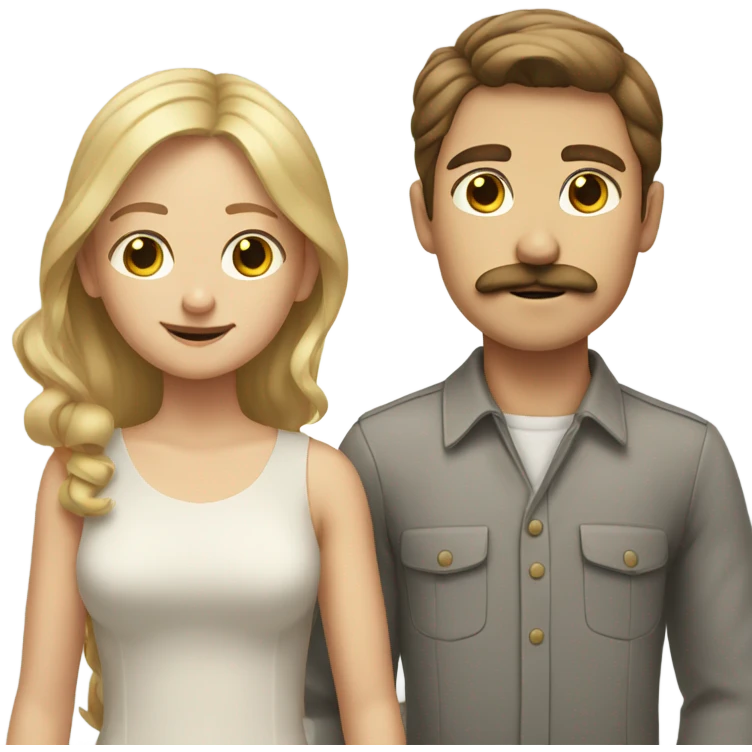 brown-haired white boy with mustache with blonde girl emoji