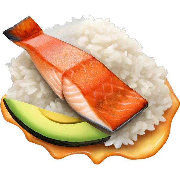 Flamed salmon with rice and avocado  emoji