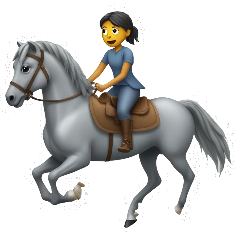 A girl riding a flea bitten grey horse emoji