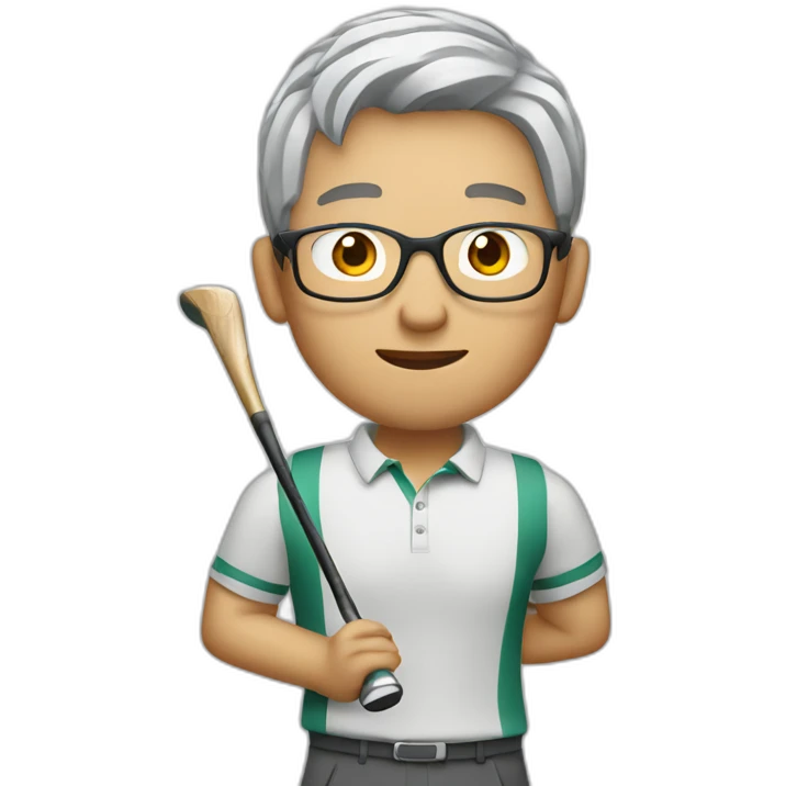 Chinese guy grey hair wear glasses playing golf emoji