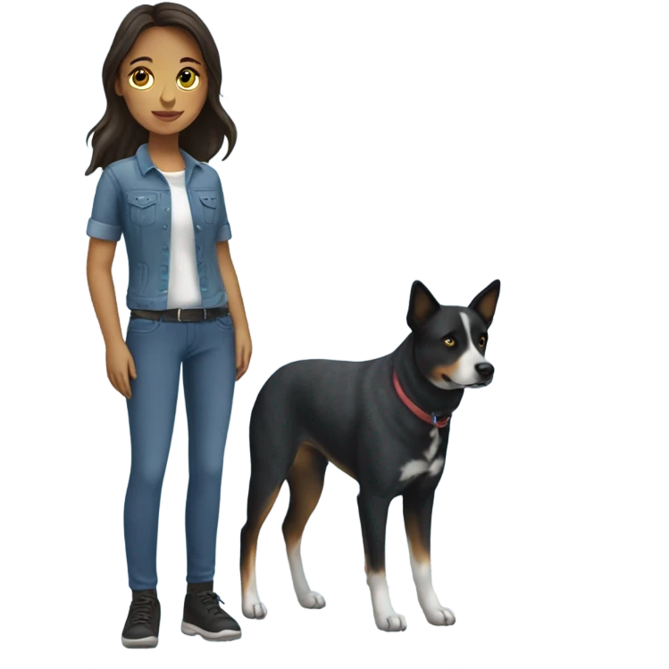 brunette girl with blue heeler emoji