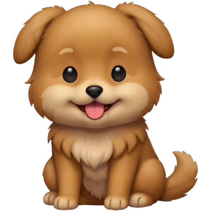 Cute small brown fluffy dog emoji icon. Round face, short muzzle, light brown fur with slightly darker ears, small black nose, happy smiling expression with tongue out. Soft friendly eyes, sitting pose with front paws together. Simple clean vector style, minimal details, kawaii style. emoji