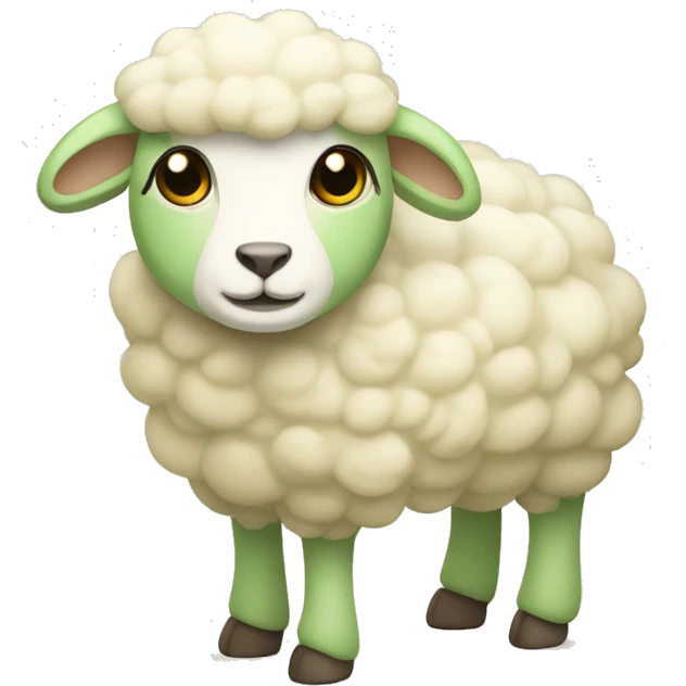 Cute sheep whit soft green legs and color beige cream body emoji