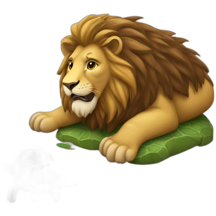 Un lion sur une tortue emoji