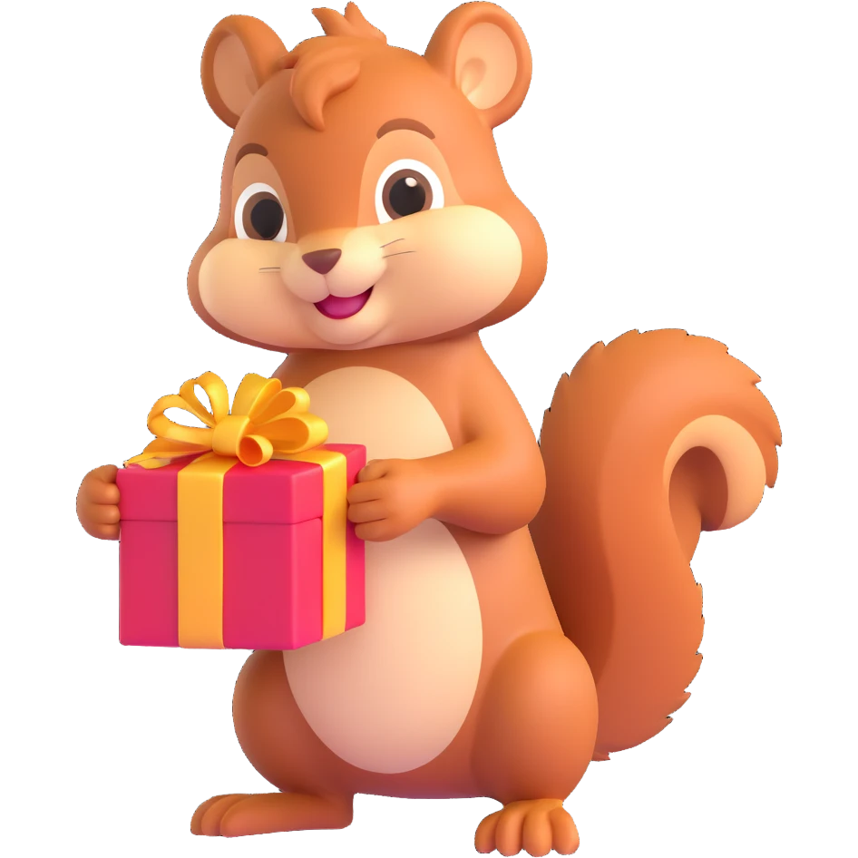 squirrel holding a gift in one hand emoji