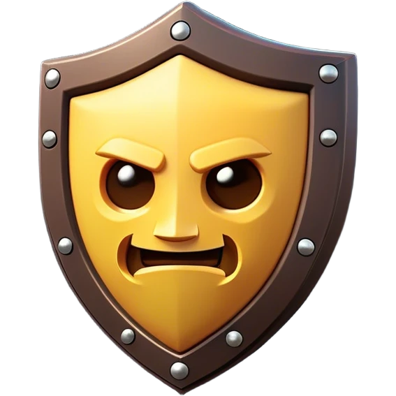 Clash of Clans aesthetic: Cinematic Playful Pixel 3D Shield Emoji, rendered in a 3D vector-style similar to standard emojis with minimal shading and bold, simplified shapes. A compact, distinct form with signature details, softly glowing with a pixelated adventure charm. Simplified yet unmistakably iconic, highly detailed and consistent, glowing with a soft radiance and high shine. Stylized with a touch of classic pixel-art charm and a soft glowing outline, capturing the essence of a beloved gaming relic with a friendly, playful manner! emoji