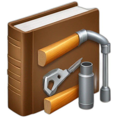 isometric thick BOOK with picture of wood, welder, tools emoji