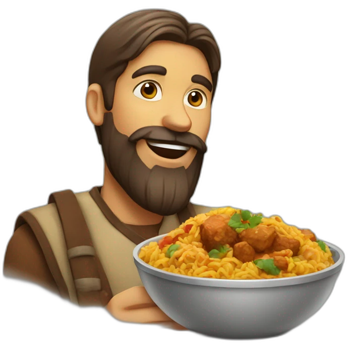 Man with beard eating Indian food emoji