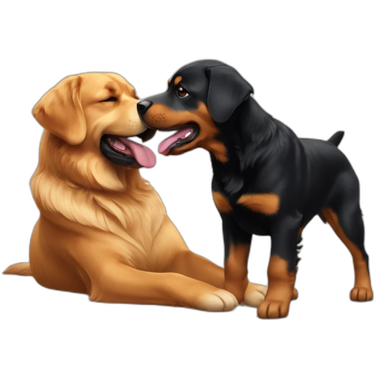 A Rottweiller playing with a golden retriever emoji