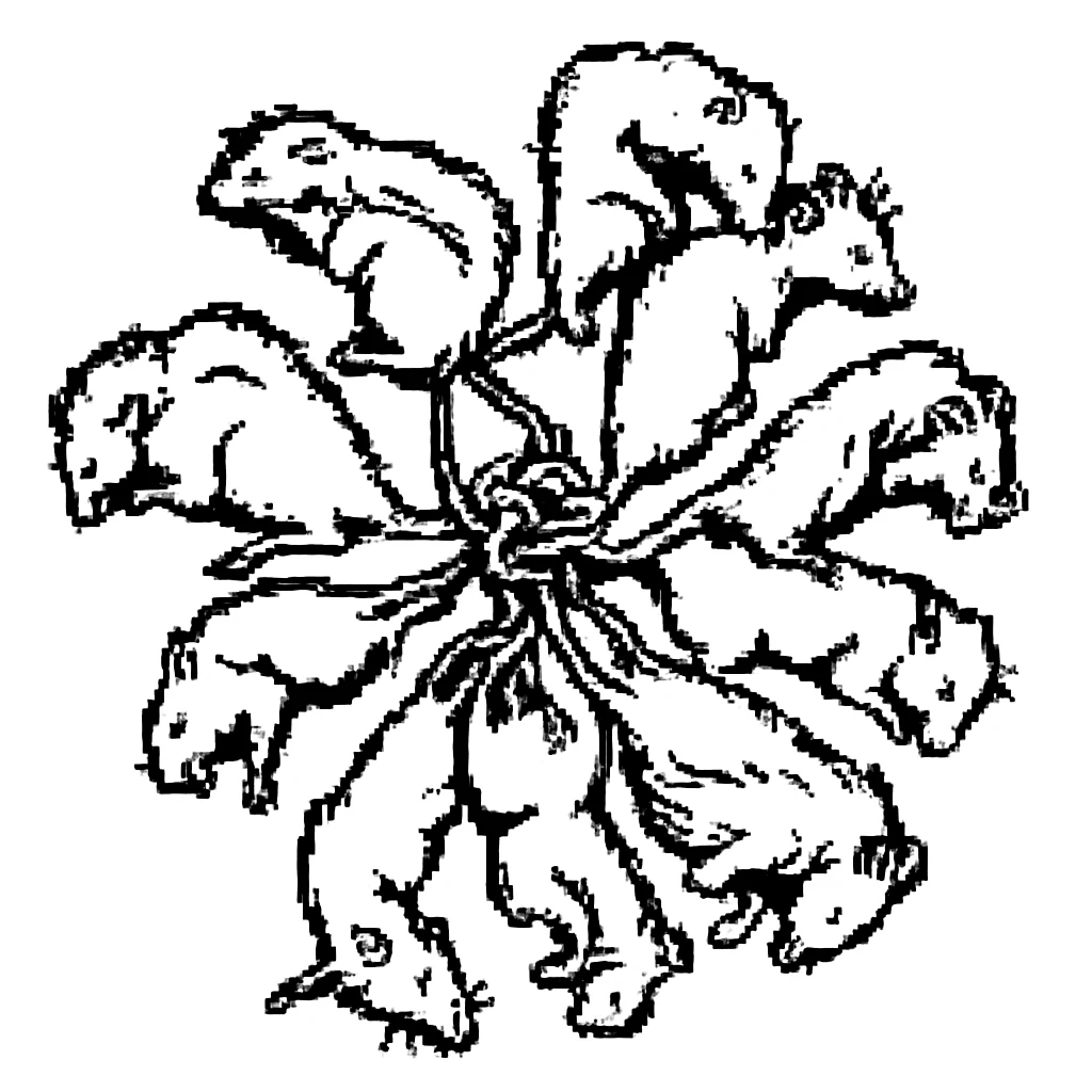 Edit the pixel art rat king to be black and white with clear contrast, keeping the tangled arrangement and pixel art style. emoji