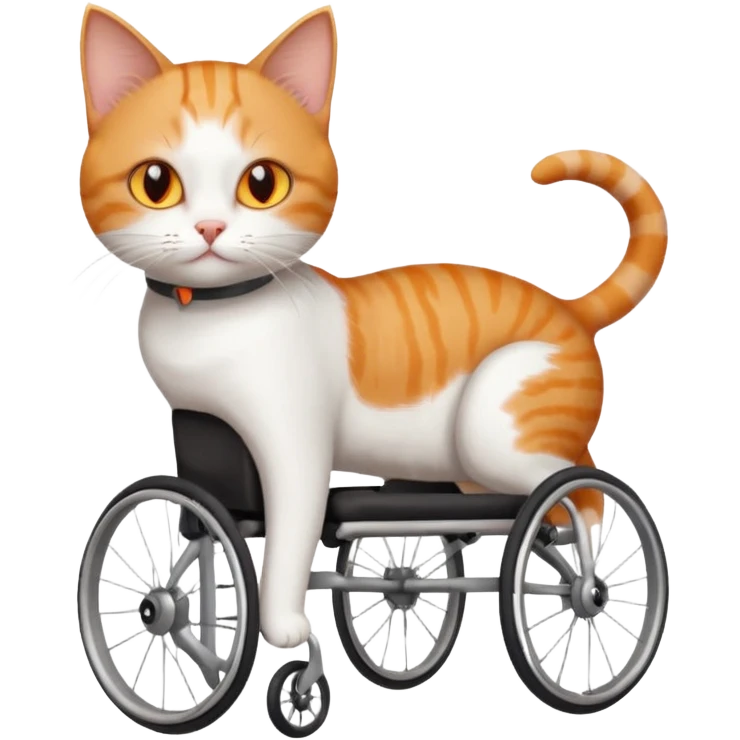 full body small short hair ginger and white cat with orange eyes walking in a wheelchair for cats emoji