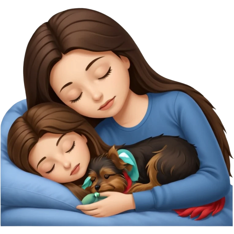 Брюнетка с длинными волосами спит с одним йорком emoji