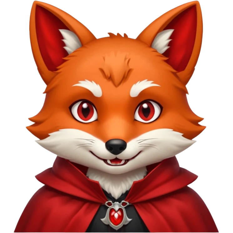 Vampire animal, fox in red collar cloak, red eye, fang emoji