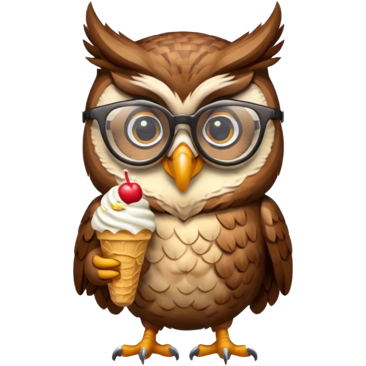 owl wearing glasses eating ice cream emoji