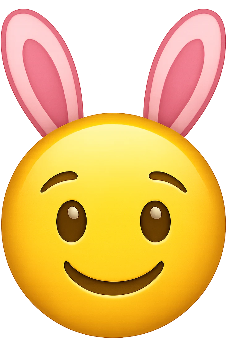 yellow face with pink bunny ears, digital illustration, emoji style emoji