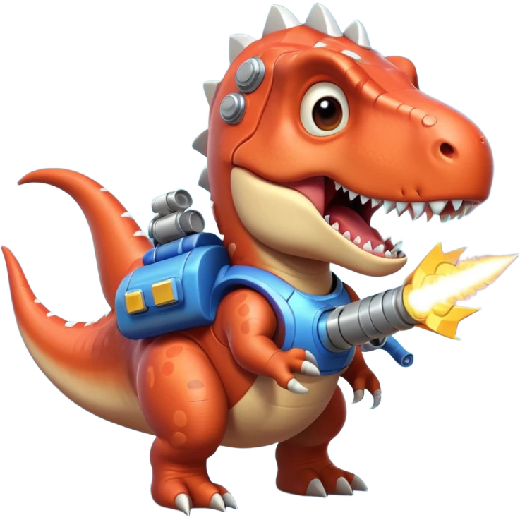 rocket-propelled dinosaur portrait, head and shoulders only, cute T-rex face, rocket pack visible behind shoulders, glowing thrusters, 3D cartoon, mobile game icon style, clean background, no text, no watermark emoji