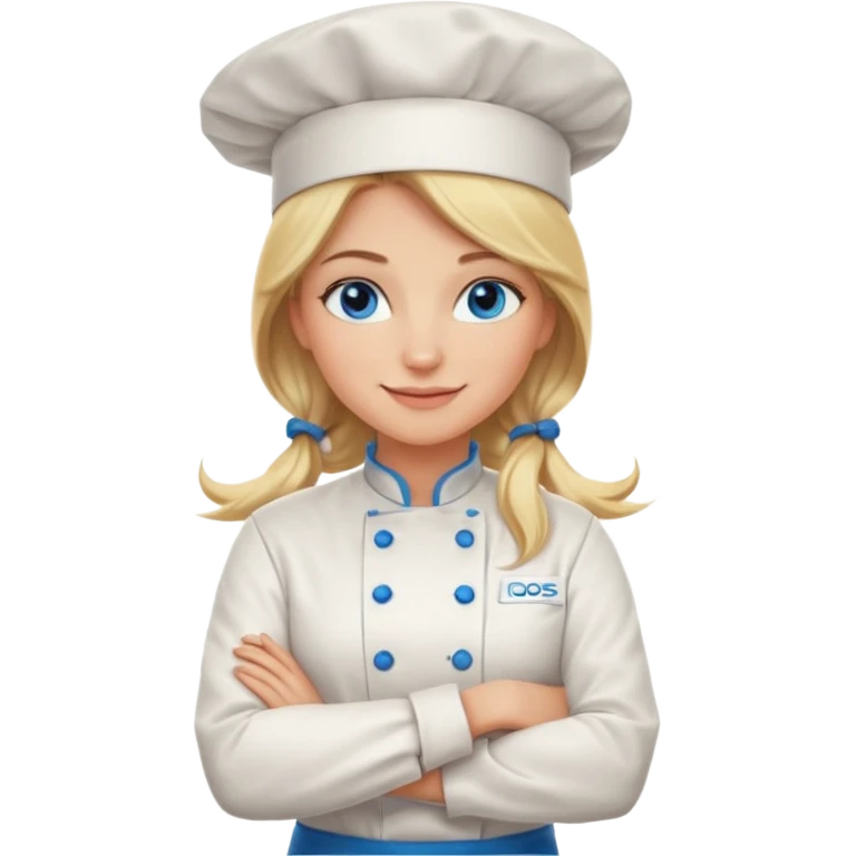 Beautiful, sexy,  long blonde hair, blue eyed, full lips female chef arms folded  emoji