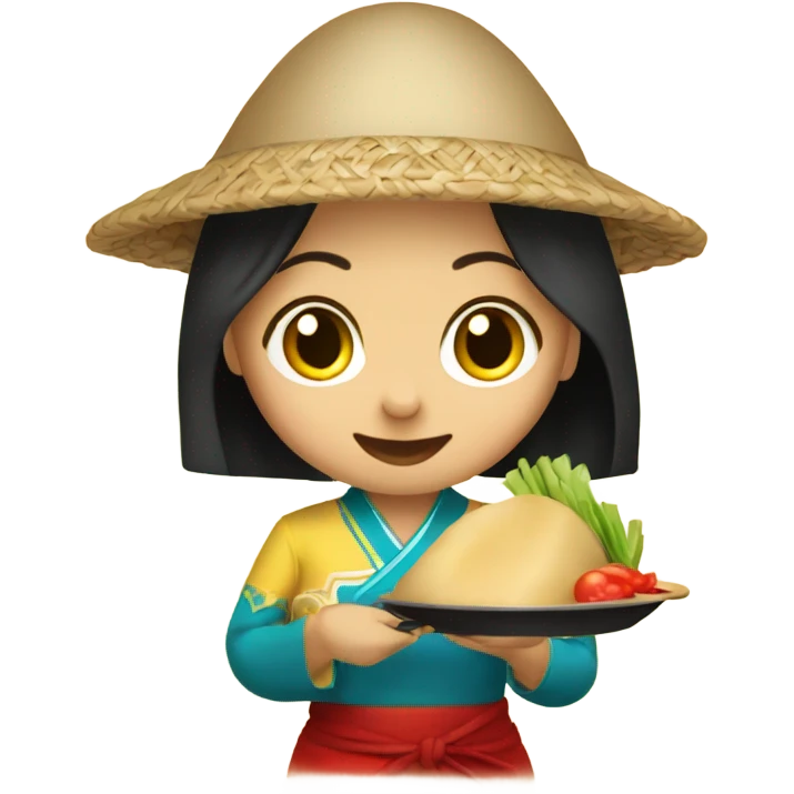 Traditional Vietnamese girl making food for mariachi boy emoji
