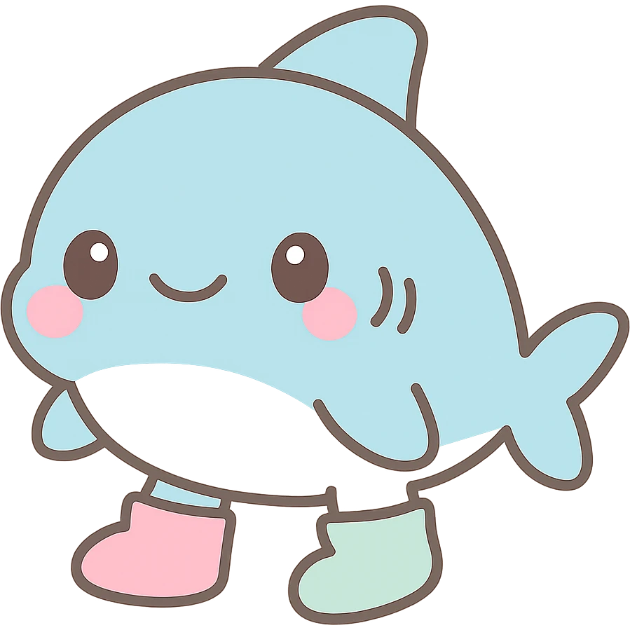 a cute shark with colorful shoes, kawaii style emoji