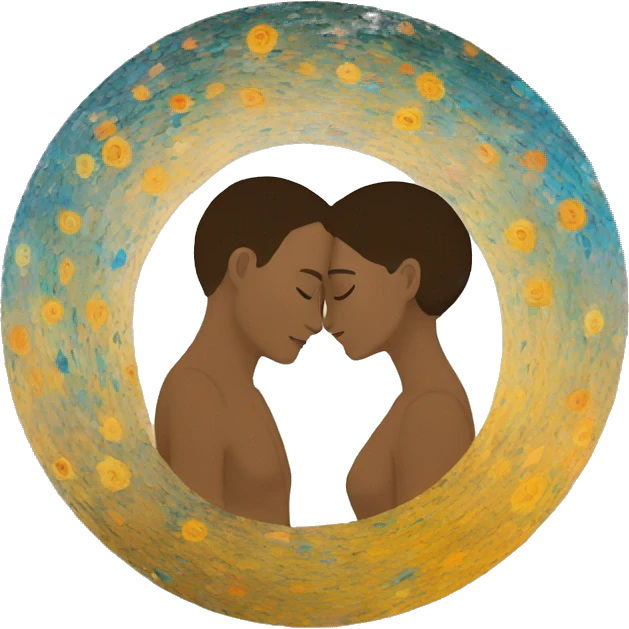 two lovers faces nest to each other in a circle with colors like klimt paintings emoji