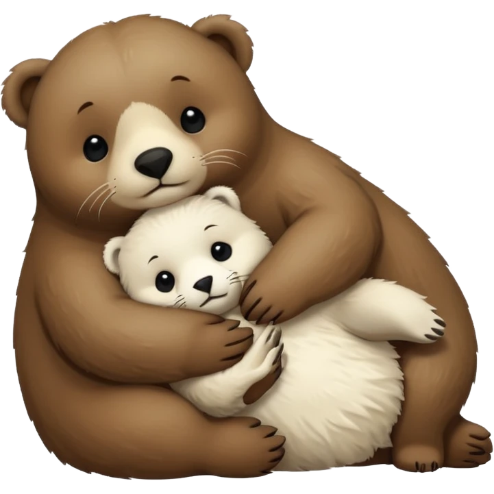 small white seal hugging a big brown bear emoji