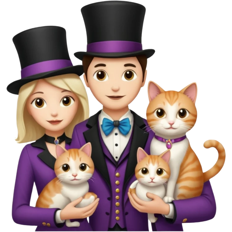 magician couple and their pet cat emoji