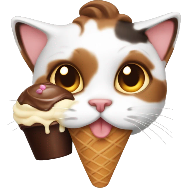 calico cat with chocolate icecream  emoji