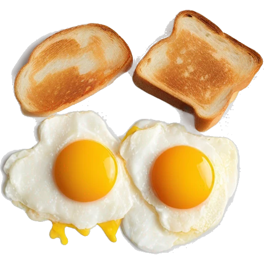 sunny side up eggs on white plate with yolk dripping out and toast on the side emoji