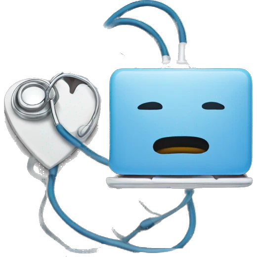 a laptop in which a website is opened and the laptop is connected with a stethoscope emoji