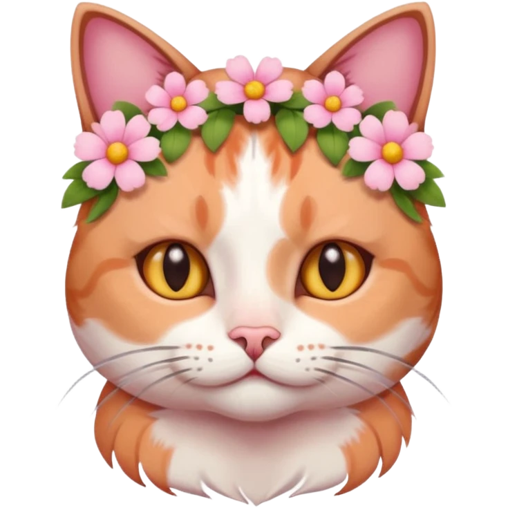 Cat with flowers on head and blush emoji