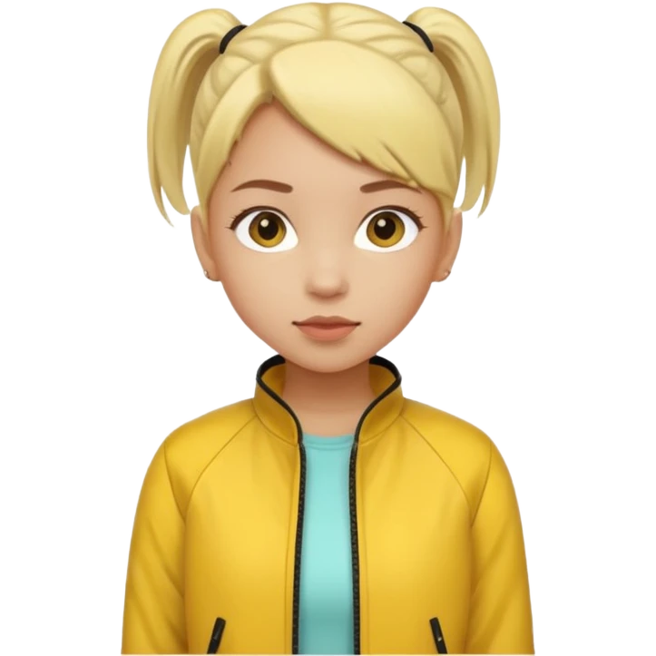 girl with yellow jacket, pony tail. emoji