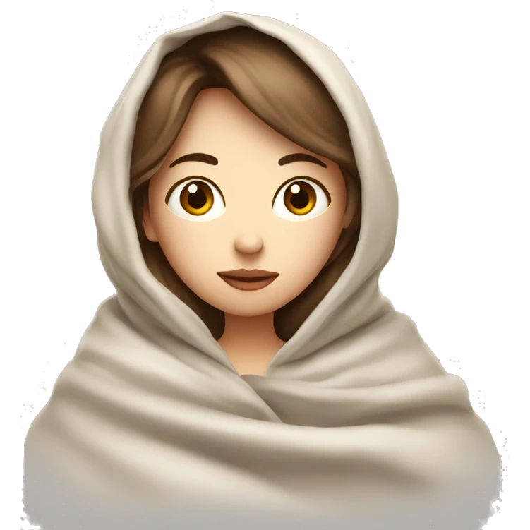 White brown hair girl inside a blanket sipping coffee eyes closed emoji