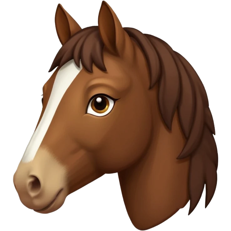 brown horse with chocolate mane and a long white stripe on its muzzle, facing left emoji