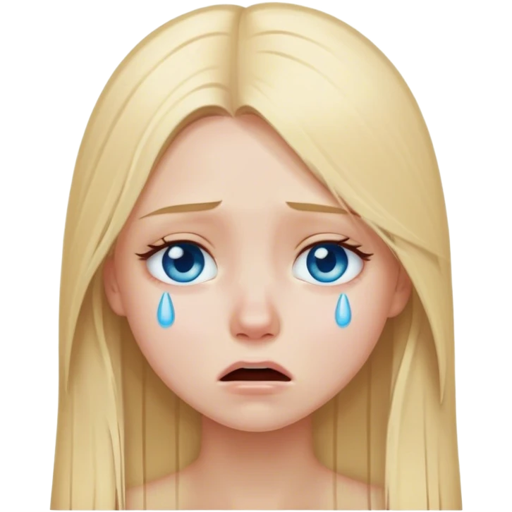 Blonde girl long straight hair blue eyes crying emoji