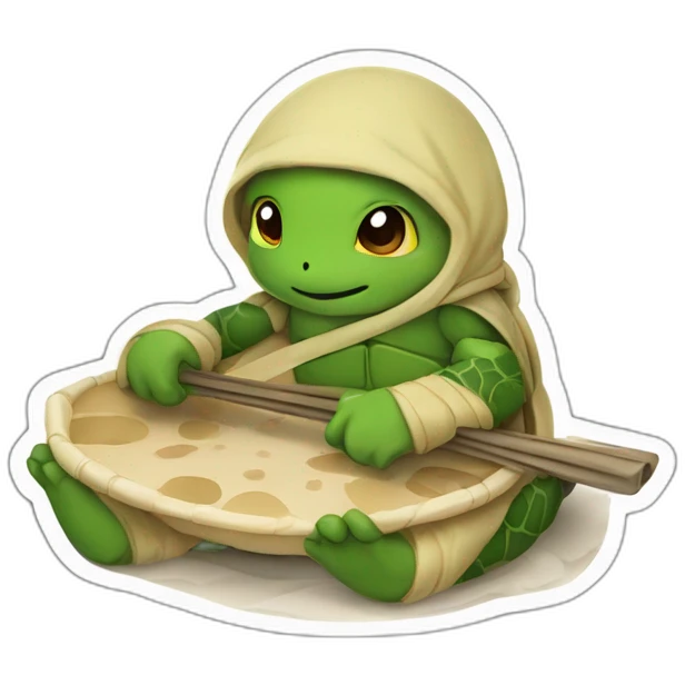 Tortue ninja qui mange un pieza emoji