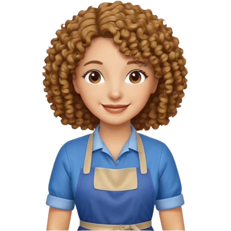woman with curly hair in blue apron emoji