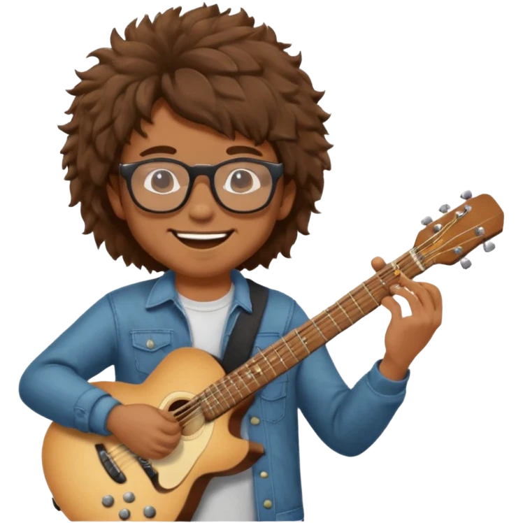 Guy with brown fluffy hair playing guitar with glasses emoji