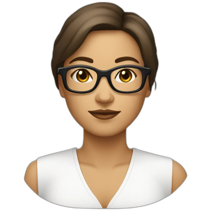 femme blanche brune avec un carré, des cheveux lisses et des lunettes emoji