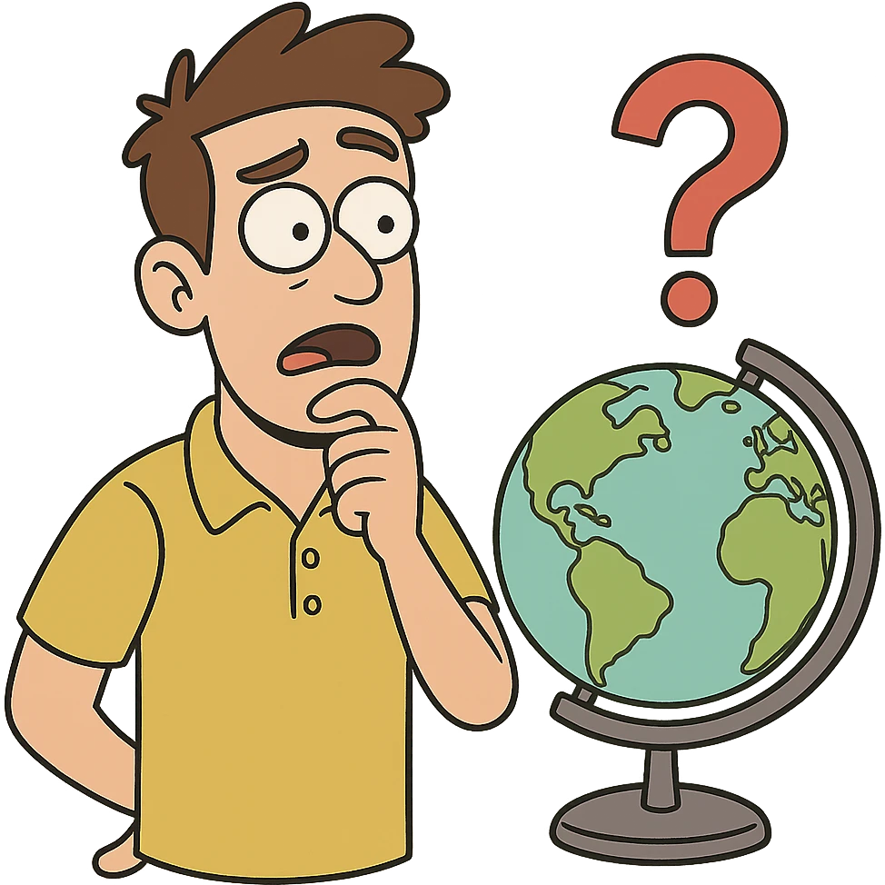 flat toon style globe with a question mark, quiz vibe emoji