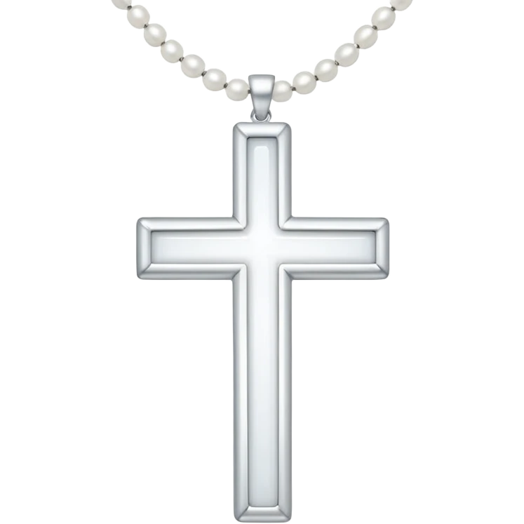 Elegant emoji icon of a white cross made of white beads, glossy surface, and white bead chain subtle shadows, pure white palette emoji