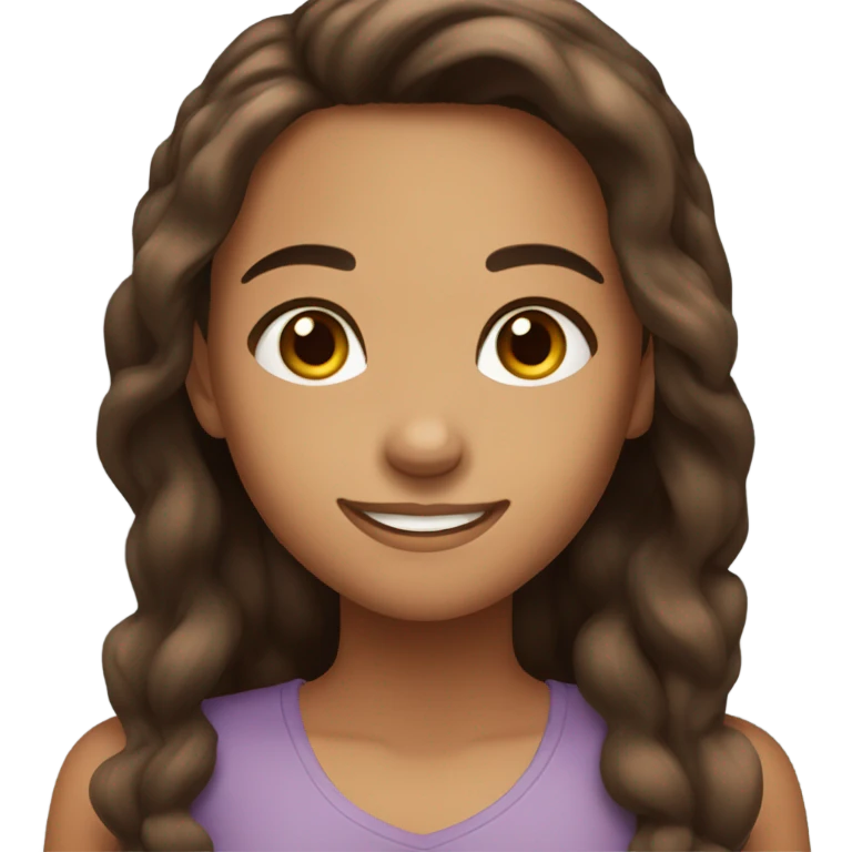 tanned girl with long brown hair and brown eyes smiling  emoji