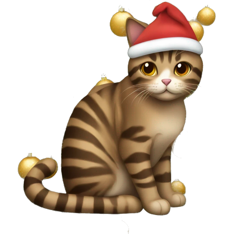 Brown striped cat sitting under a Christmas tree  emoji