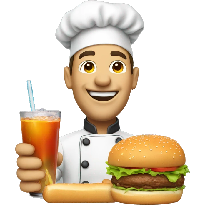 happy chef enjoying his drink and burger emoji